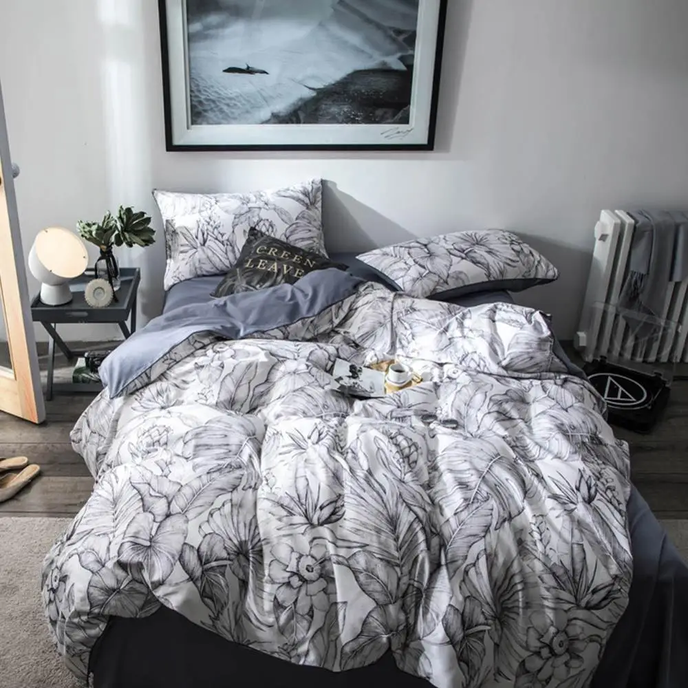 Комплекты постельного белья из египетского хлопка, постельное белье с цветочным рисунком(наволочки и одеяла), двойной размер - Цвет: 20192412