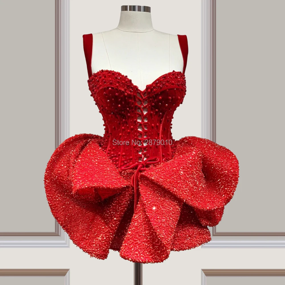 

Luxury Red Homecoming Dress Vintage Short-Length Cocktail Dress Mini Beaded Sequins Vestido de festa Middle East 2020 Dubai
