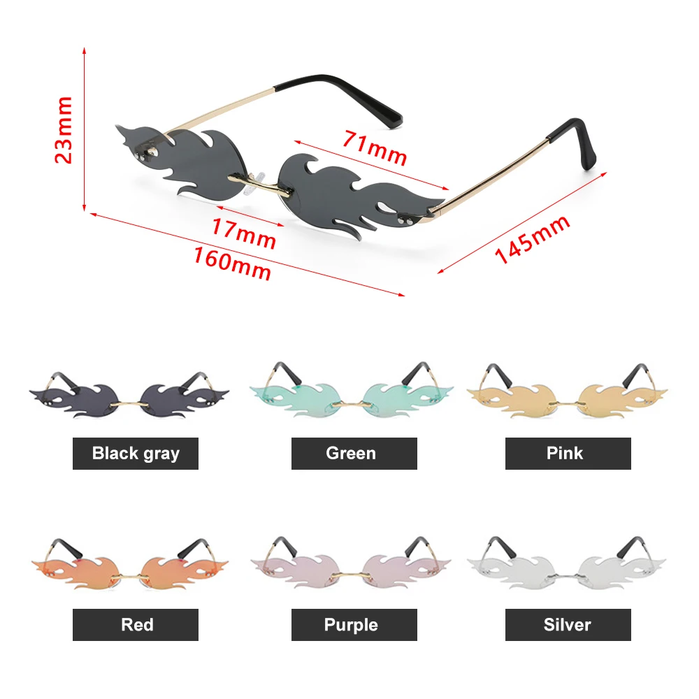 1PC Rimless Fire Flame Sunglasses Brand Designer Eyewear Unisex Fashion Cool Streetwear Wave Narrow UV400 Sun Glasses_voghion.com