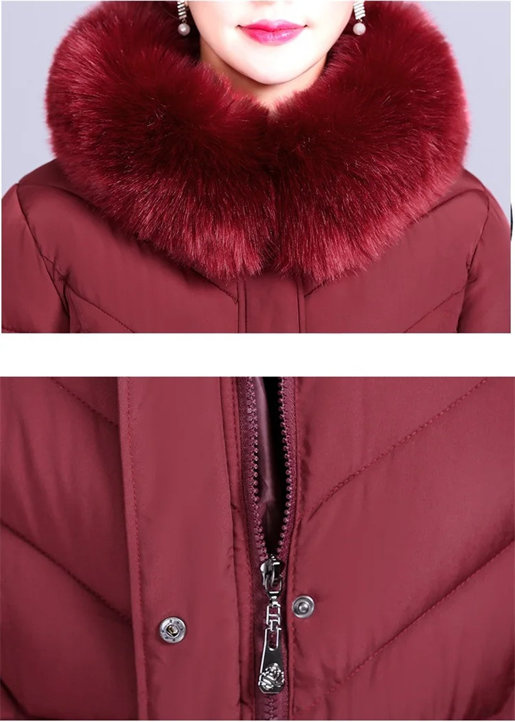 Большие размеры, XL-6XL, зимние парки, женская утепленная пуховая куртка с капюшоном, средней длины, женские теплые пальто с меховым воротником, G547