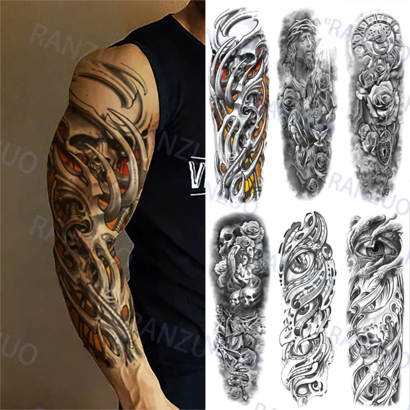 

Fashion Waterproof Fake Tattoo Temporary Tattoo Stickers Mechanical Skull Wolf Rose Fake Tattoo Men And Women