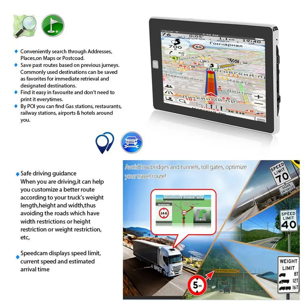  7 zoll GPS Navigation Auto Auto Portable Touristischen 128MB + 8GB Navigator mit Touch Stift Russla
