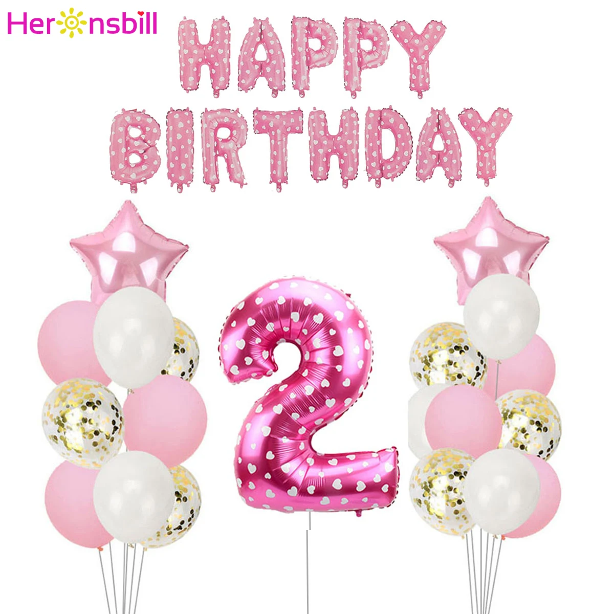

Pink Number 2 Balloons Set 2 Years Birthday Party Decoration 2nd Girl Second Happy Birthday Decor