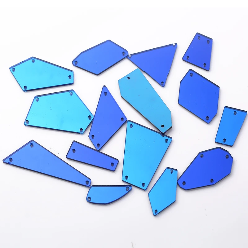 RESEN формы смешивания Пластиковые акриловые зеркальные пришитые Стразы с отверстиями с плоской задней стороной кристалл акриловый камень для пришивания для сценического костюма - Цвет: Mix Shape Blue