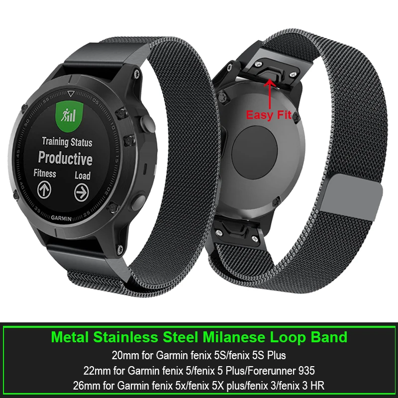 

20mm 22mm 26mm Quick Fit Metal Stainless Steel Milanese Loop Wrist band Strap for Garmin Fenix 5 5S 5X 3 3HR S60 D2 Mk1 watch