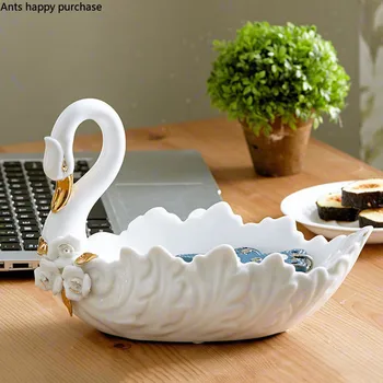 

European Style Ceramics Swan Storage Box Coffee Table Living Room Entrance Key Debris Storage Tray Home Decorations Give A Gift
