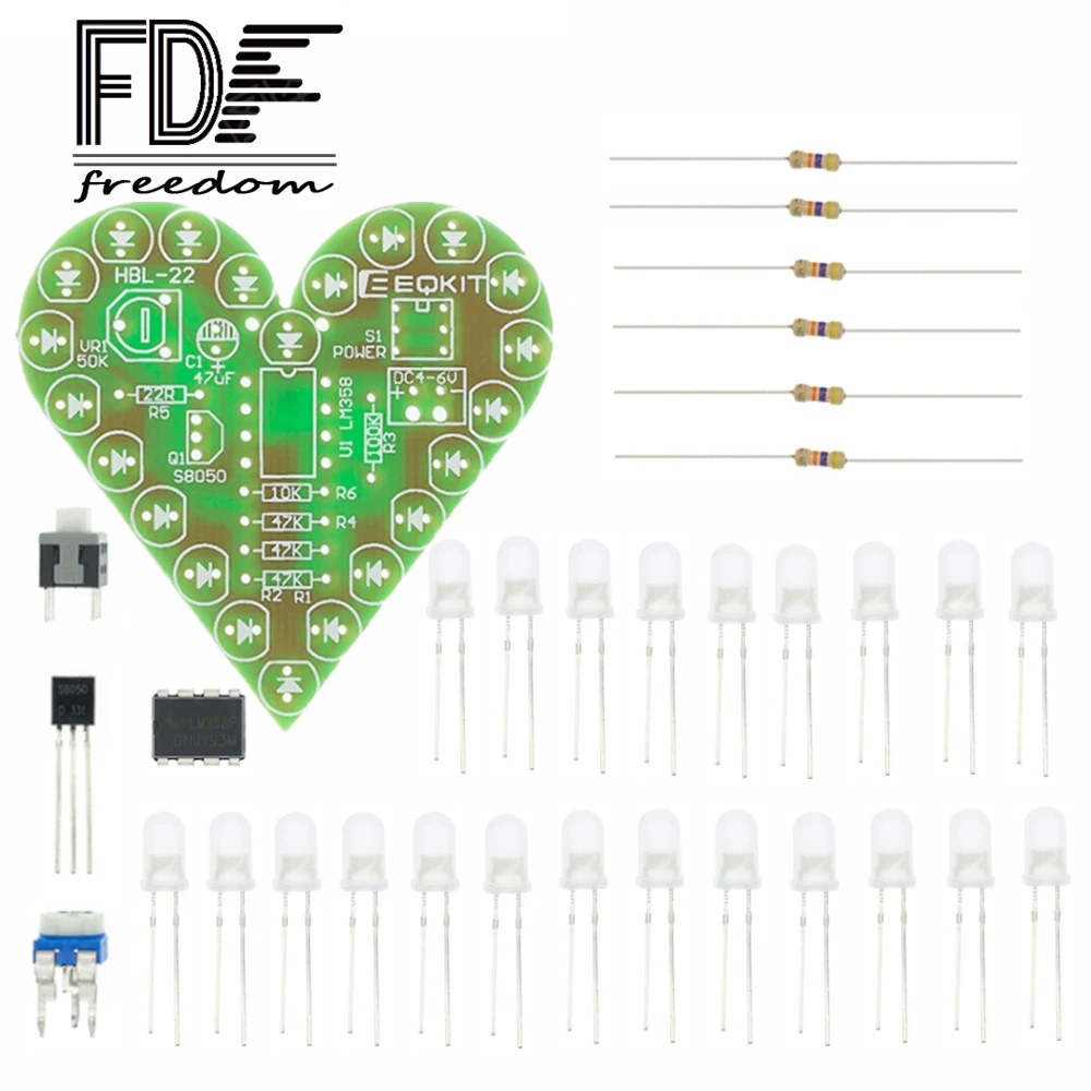 SM Heart Shape Breathing Lamp Kit NEW LED Suite Red White Blue Green Electronic Production for Learning laboratory | Лампы и освещение