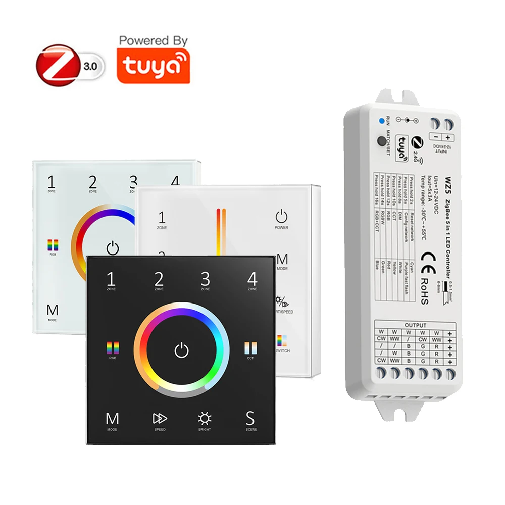 Tuya Zigbee 5in1 Smart Led Controller Dc12v 24v Dim Rgb Rgbw Rgbcw Rgbcct  Strip 2.4g Touch Remote Alexa Echo Plus Voice Control - Rgb Controler -  AliExpress
