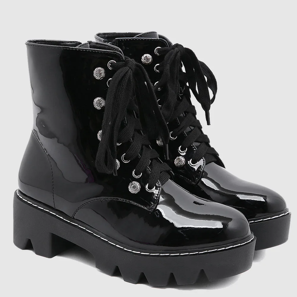 

2020 Chunky Heels Platform Shoelaces Ankle Boots Leisure Fashion Motorcycles BOOTS Winter Shoes Women Footwear Female