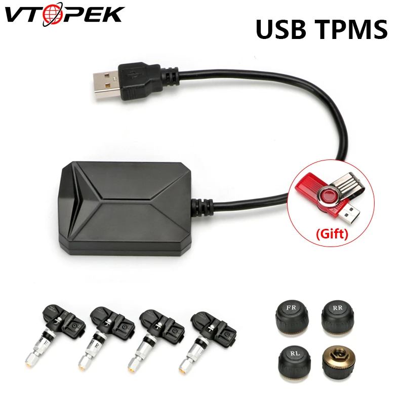 

Vtopek USB TPMS tire pressure monitor Android Navigation wireless transmission Bar/Psi Monitoring Alarm temperature Receiver