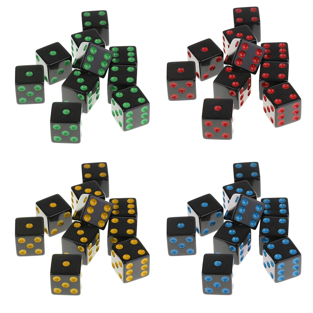 40Pcs Plastic Dice Round Corner Die 1.6cm Dotted for Traditional Boards Game
