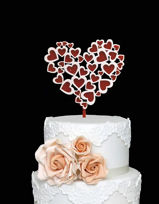 new design acrylic red and white love is heart shape wedding cake topper engagement aniversary cake toppers cake decorating