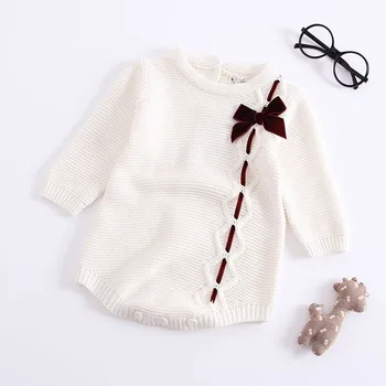 

0-24M Toddler Baby Girls Long Sleeve Knitted Rompers New born Solid color Knot bow decor Jumpsuits Winter warm clothes
