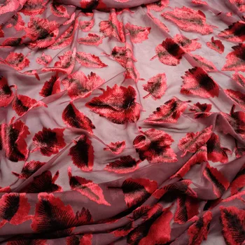 

Velvet Dress Nylon Cosplay Fabric 114cm Width Fleeced Leaf Burn-out For Party Cheongsam Gown 1Yard