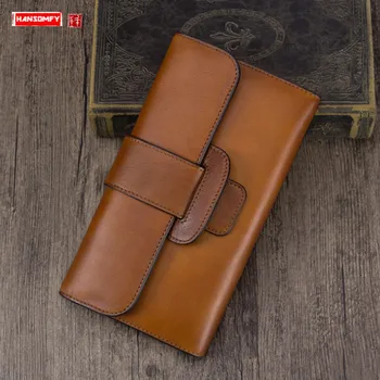 

Women Clutch Bag Large Purse Female Genuine Leather Card Holder Long Wallet First Layer Cowhide Zipper 2020 New Fashion Vintage
