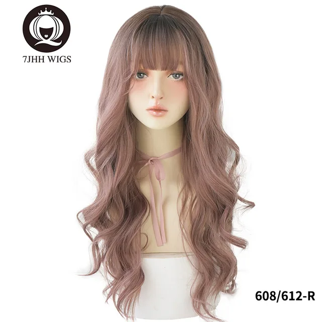 7JHH WIGS Light Brown Wig For Women With Fringe Fashion Heat Resistant Mid-Length Synthetic Wig C8263-6