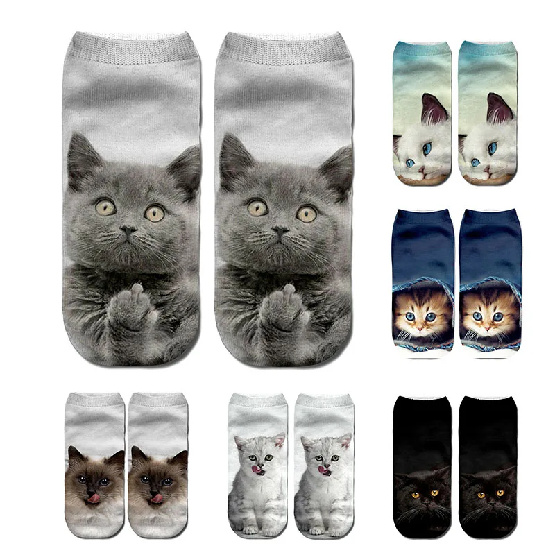 

Hot Sell Fashion 3D Printed Women Short Socks Cute Cat Summer Low Ankle Cotton Socks For Women Funny Happy Socks Neutral Gift