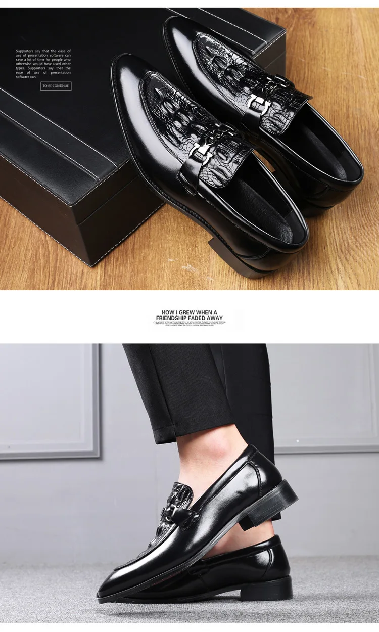 Men Leather Dress Shoes British Style Pointed Toe Slip on Loafers Party Wedding Business Luxury Male Casual Shoes Plus Size