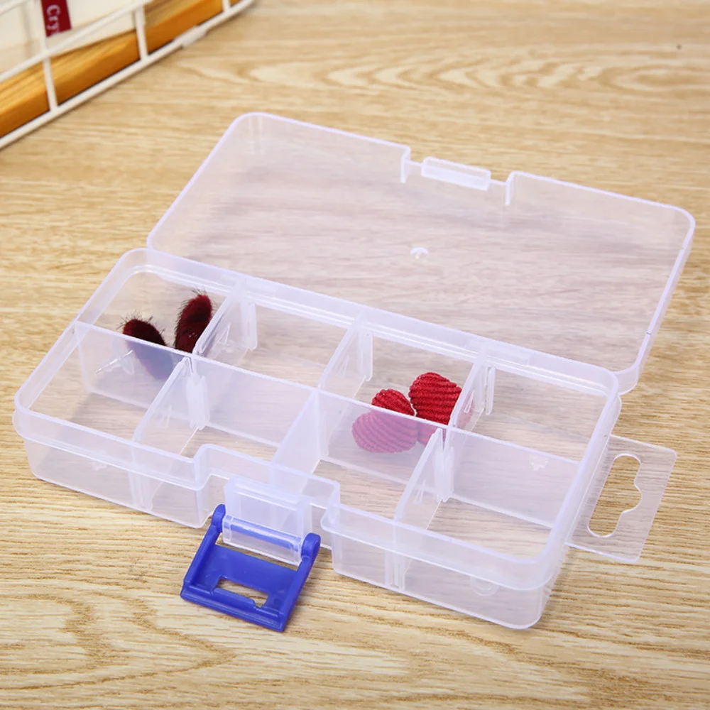 

Plastic Container 8 Compartment Small Storage Box Transparent Display Earrings Jewelry Box Portable cosmetic Make up organizer
