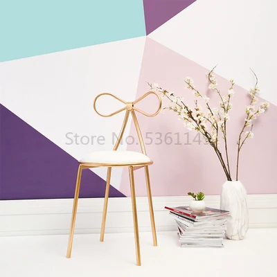 

Simple Home Back Dressing Table Chair Wrought Iron Small Makeup Stool Nail Chair Ins Bow Net Red Stool