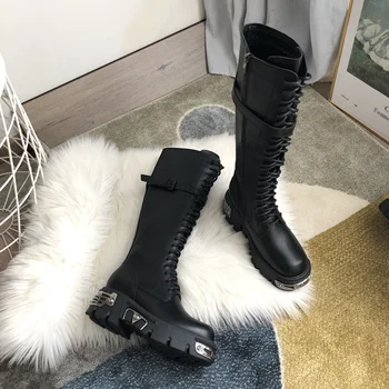 

New women thigh high boots with zipper knee-high leather boots keep warm round toe shoes British style Knight boots women boots