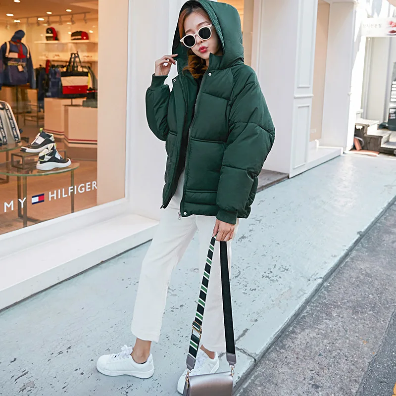

2019 Korean-style CHIC down Coat Women's Winter Sweet Cotton Coat Hooded Thick Warm Short down Feather Cotton Overcoat