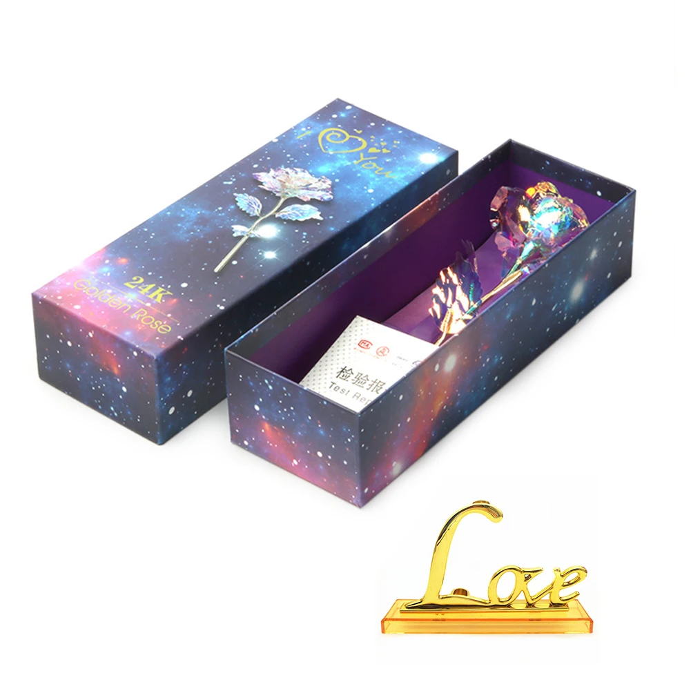 24K роза из золотистой фольги цветок светодиодный светящийся Радуга искусственные розы поддельные цветы День Святого Валентина романтическое цветочное свадебное украшение