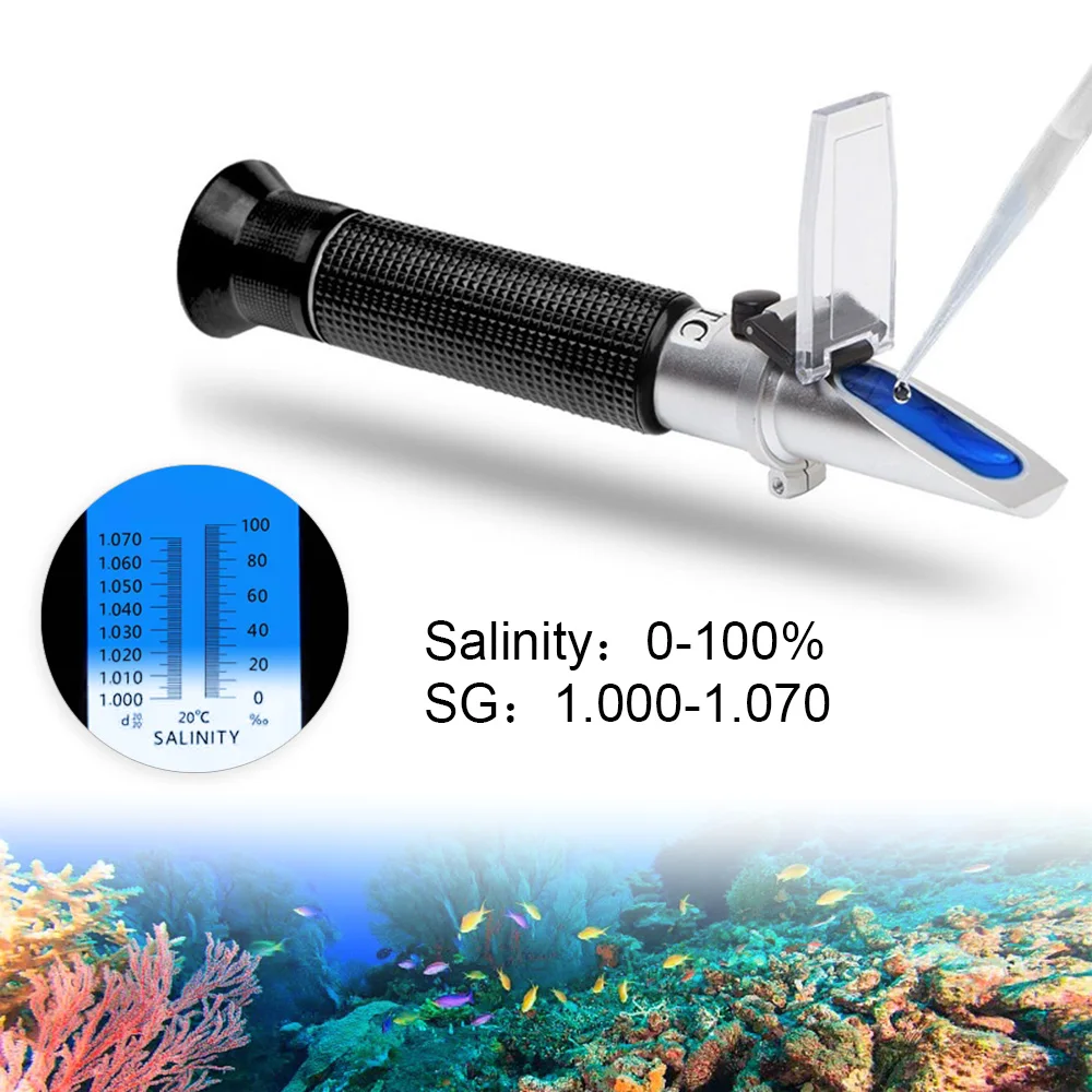 

HandHeld Seawater Salinity Water Salt Hydrometer Tester ­­0-100‰ Adjustable Refractometer for Marine Aquarium