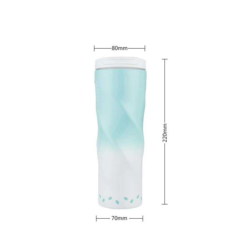 2 Pcs 500Ml Coffee Insulation Cup Stainless Steel Spiral Vacuum Flask Portable Gradient Travel Thermal Mug, White& Blue