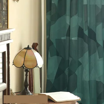 

Custom curtain Nordic Simplicity Yarn-dyThicken green Jacquard geometry livingroom shading bedroom blackout curtain drape M897