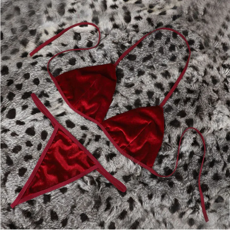 

Underwear Women Sexy Micro Bikini Set Sling Bra And Panty Sets Thongs G-String Velvet Cloth Lingerie Set Intimates Accessories