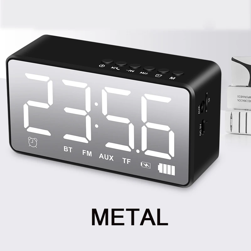 Metal black Q31 Bluetooth динамик зеркальный светодиодный Будильник с цифровым дисплеем беспроводные FM радио электронные часы для украшения дома настольные часы - Цвет: Metal black