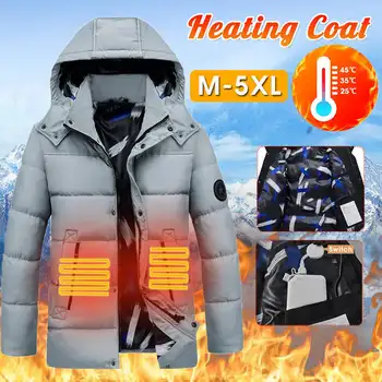 

M-5XL Men's Winter Jacket Waterproof Heated Jacket Vest USB Electric Heating Hooded Coat for Outdoor Sports Skiing Hiking