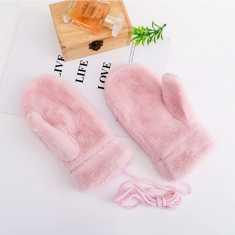 1Pair New Design Solid Color Winter Gloves For Women Ladies Girls Thick Warm Outdoor Gloves Mittens Female Plus Plush Mittens - Цвет: pink