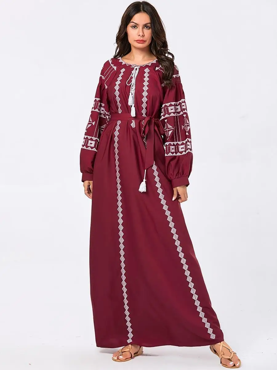 Abaya/женское мусульманское длинное платье для девочки, Этническая вышивка, кафтан, джилбаб, исламское повседневное свободное Молитвенное платье в Дубае, платье, одежда, новинка