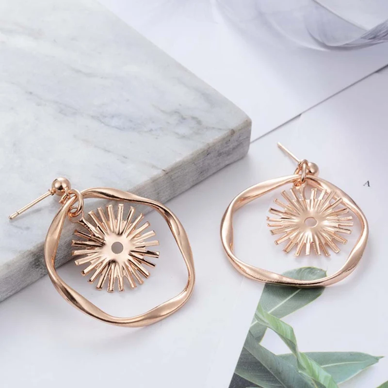 women simple geometric sunflower wave earrings women