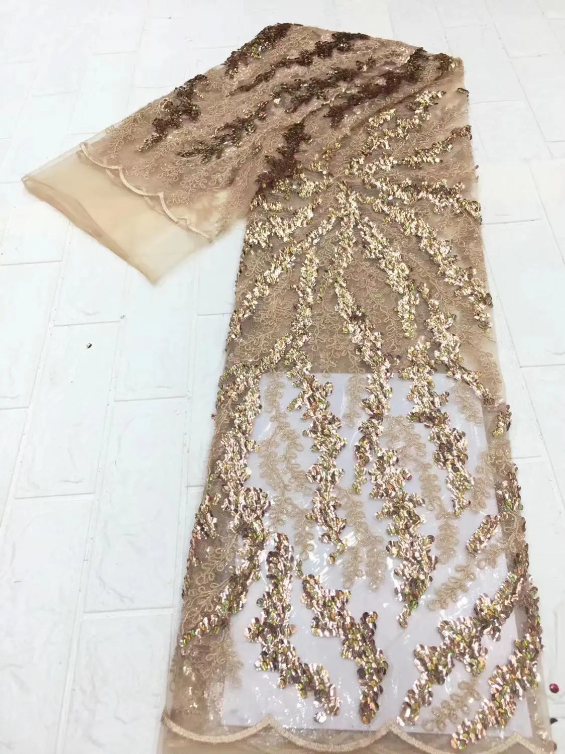 (5yards/pc) Wonderful embroidered African net lace gold French fabric with shining sequins for fashion party dress FZZ1022 | Дом и сад