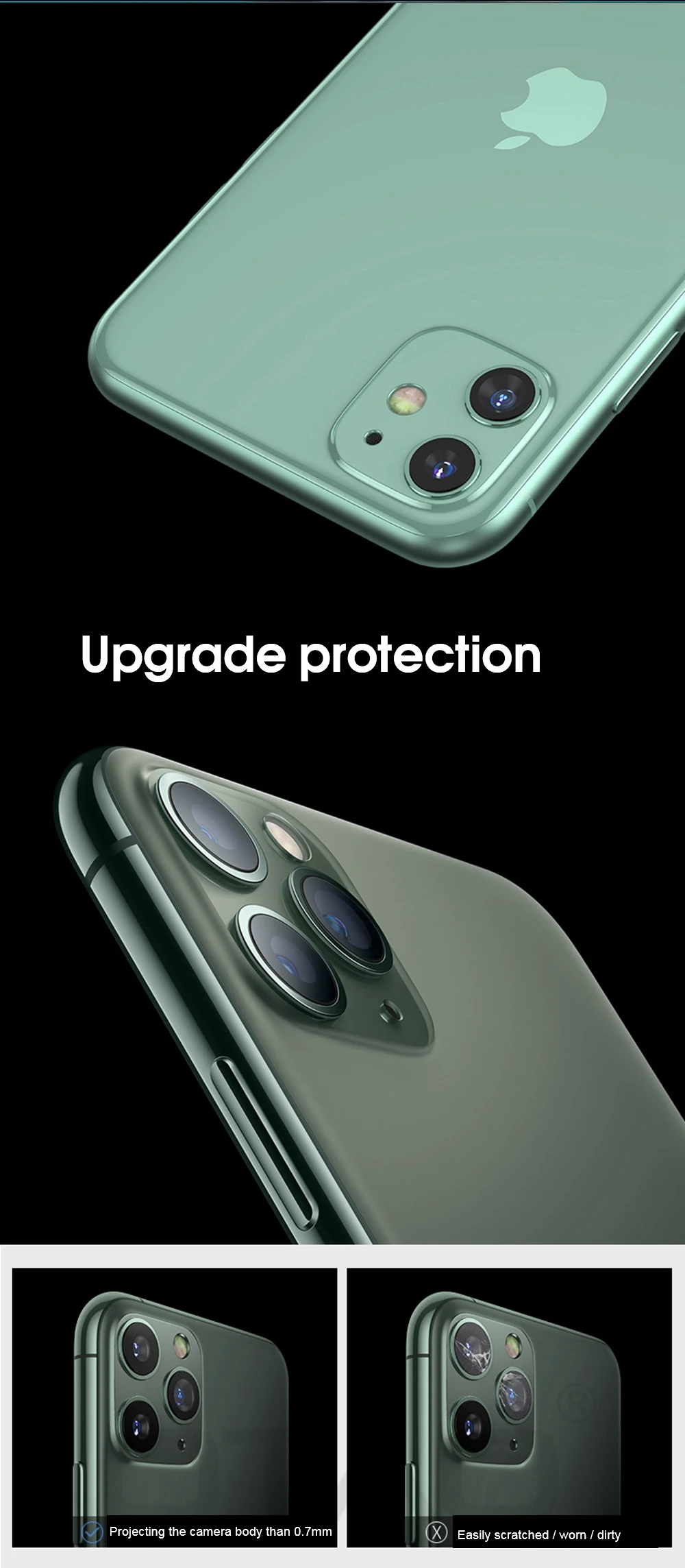 OTAO Защитная пленка для экрана объектива камеры для iPhone 11 Pro Max, пленка из закаленного стекла, полное покрытие, металлическое защитное кольцо, пленка для объектива телефона
