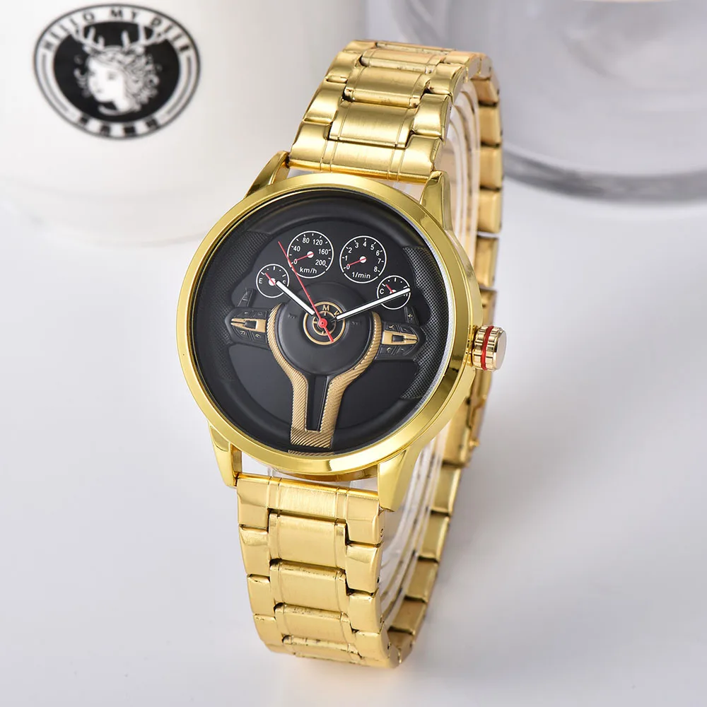 Creative Natrual style Classic precision Fashion Men's Quartz watch 3D Racing tire Free Stainless Strap Clock Casual Sports 2021 