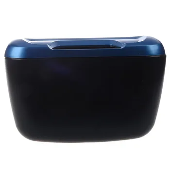 

Vehicle Car Black Blue Plastic Trash Bin Garbage Container Box w Hook