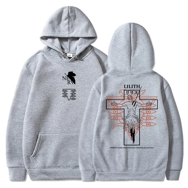 Evangelion Anime Hoodie EVA Lilith Sweatshirts Cozy Tops Unisex Women Men Cosplay Harajuku Pullovers Sudadera Felpa Moletom Light Grey