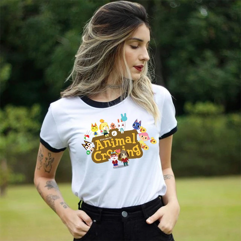 Camiseta de manga corta con patrón estético para mujer, camiseta informal Popular de Japón con animal crossing, Tops de moda, ropa 2020
