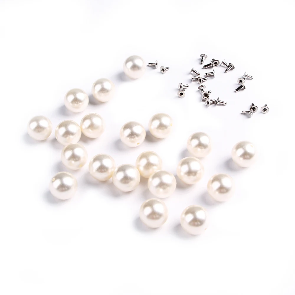 

10/20pcs Round Imitation Pearl Rivets Studs DIY Wedding Decor Rivet Pearls Set Garment Shoes Bag Accessories Beads Spikes