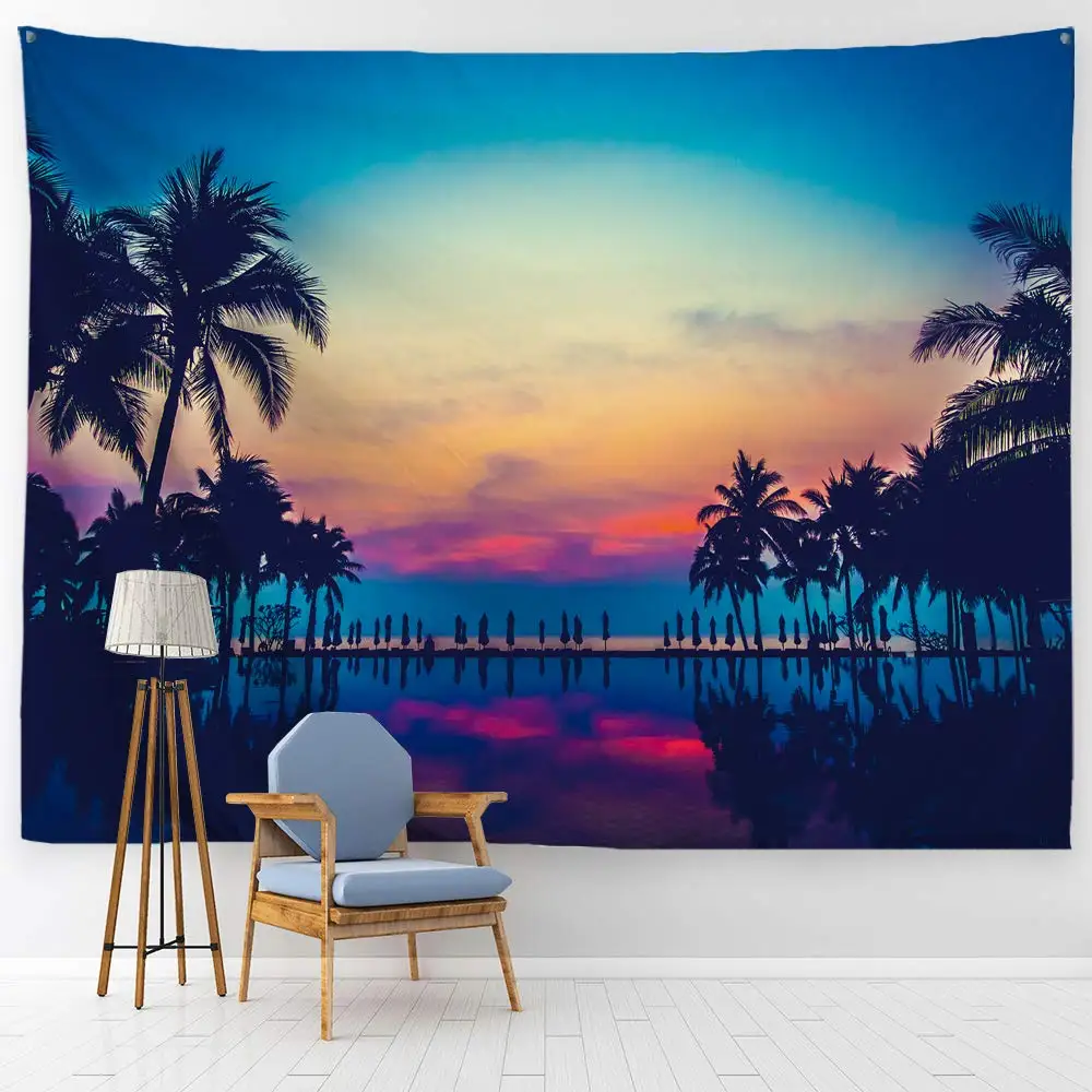 

Nature Art Polyester Fabric Tapestry Ocean Beach Sunset Theme For Dorm Room Bedroom Living Room