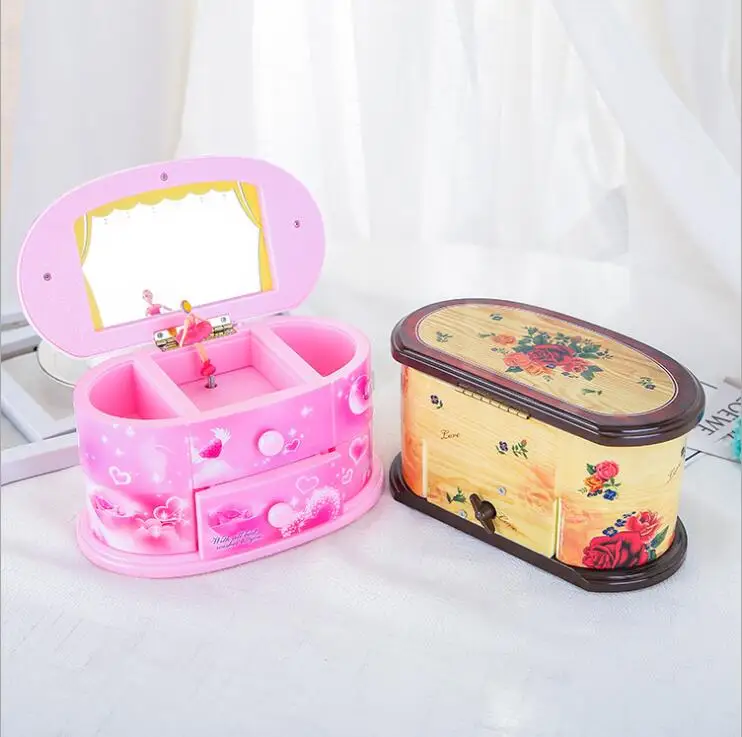 Dancing Ballerina Storage Jewelry Box Pink Music Boxes Cosmetic Mirror ...