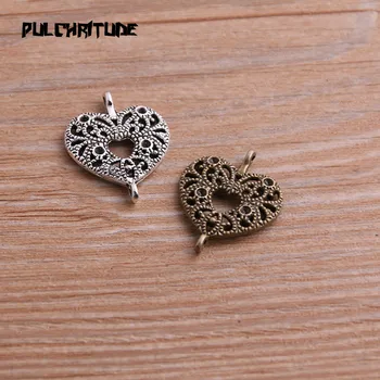 

12pcs 19*23mm Two Color Zinc Alloy Necklace Charm Women Jewelry Fashion DIY Hollow Heart Connector Pendant Necklace