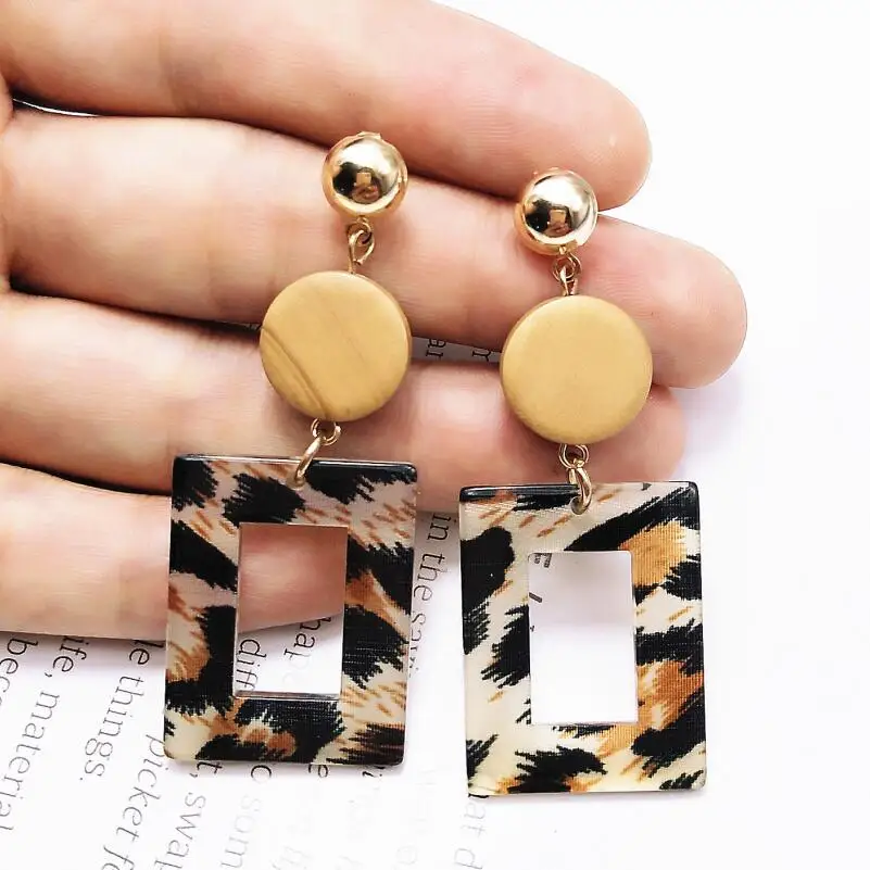 ju leopard Новые серьги-висюльки, большая инструкция акриловая полоса, круглые серьги, длинные геометрические серьги для женщин - Окраска металла: ju leopard