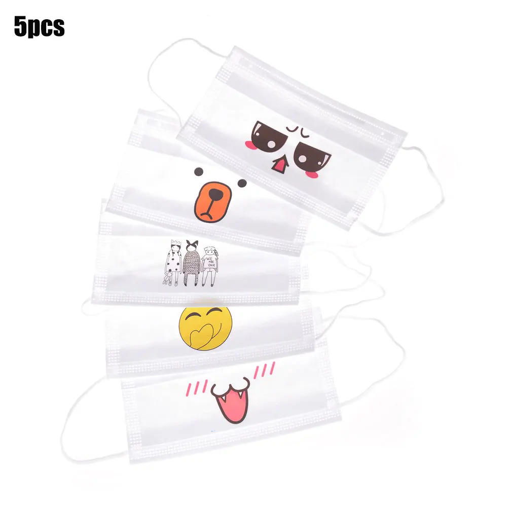 5PCS 1/5/10 шт нетканый рот муфельной гриппа уход за кожей лица медицинские маски стильная футболка с изображением персонажей видеоигр KAWAII одноразовая маска Анти-пыль ветрозащитные маски - Цвет: 5PCS