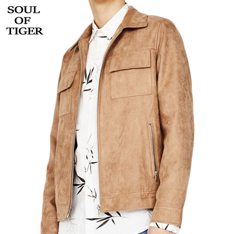 SOUL OF TIGER, зимняя уличная одежда, корейская мода, мужские замшевые кожаные куртки, повседневные мужские куртки с карманами на молнии, готические Куртки из искусственной кожи