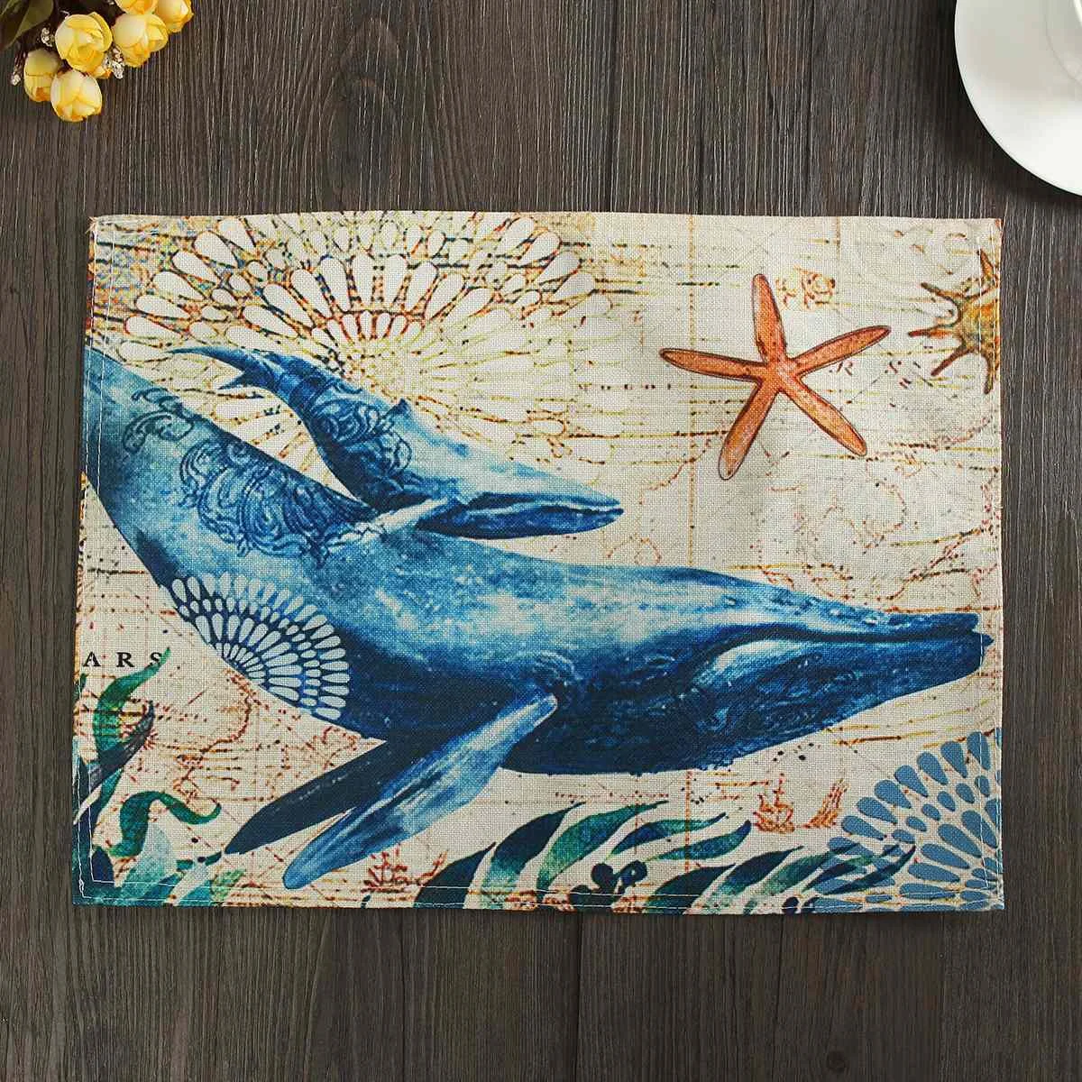 whale YKPuii мультфильм 30*40 см Коврик для стола хлопок лен теплоизоляция влагостойкая скатерть чашка для еды коврик+ коврик для мыши - Цвет: whale
